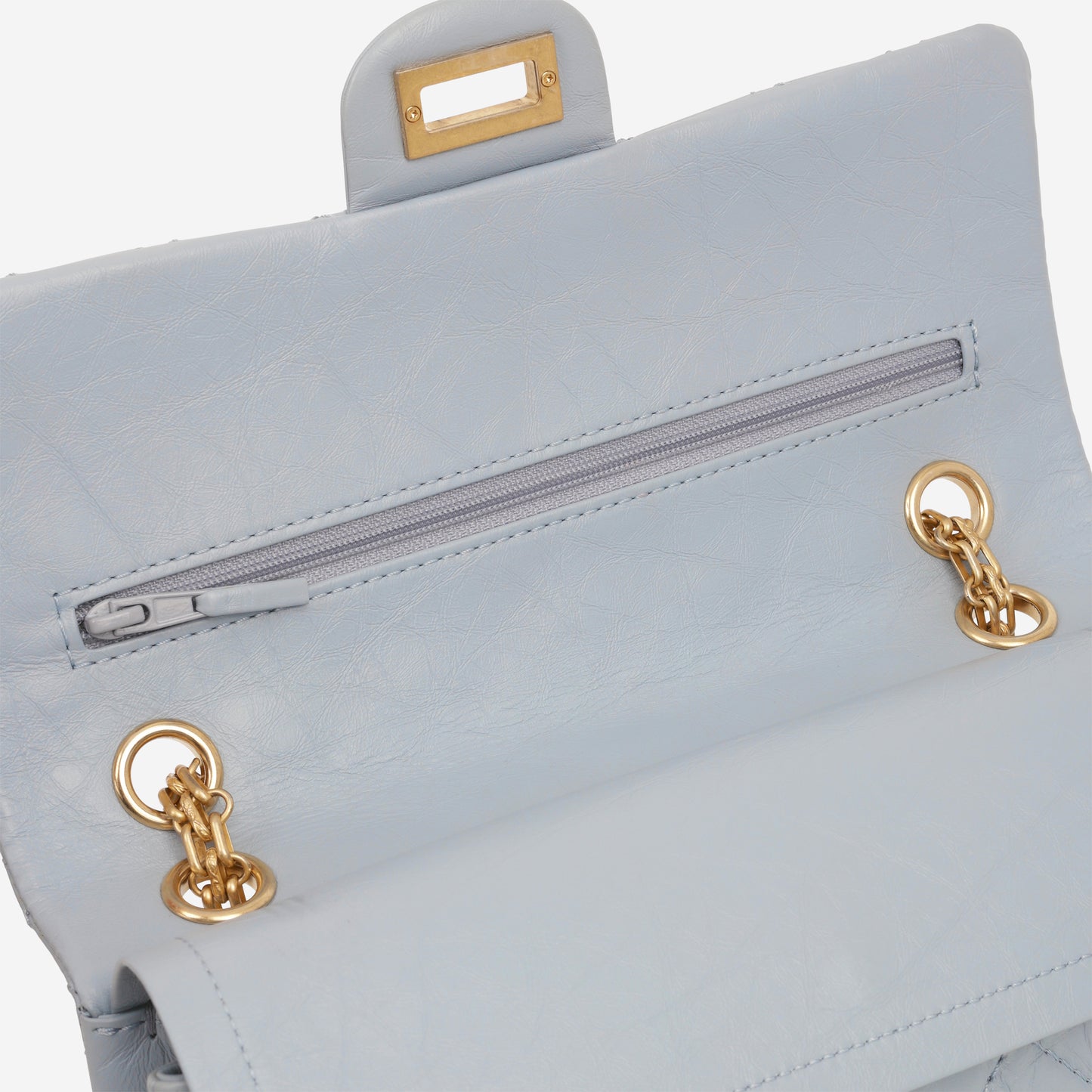 Chanel 2.55 Re-Issue 225 - Light Blue Crumpled Calfskin | Antique Gold Hardware