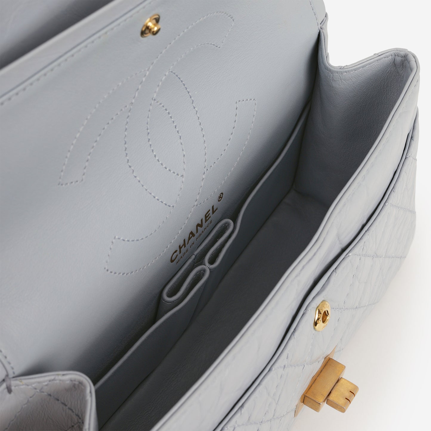 Chanel 2.55 Re-Issue 225 - Light Blue Crumpled Calfskin | Antique Gold Hardware