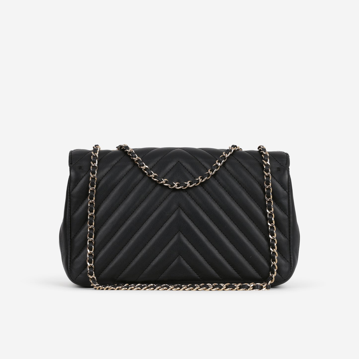 Chanel Chevron Statement Flap Bag - Black Lambskin | Champagne Gold Hardware