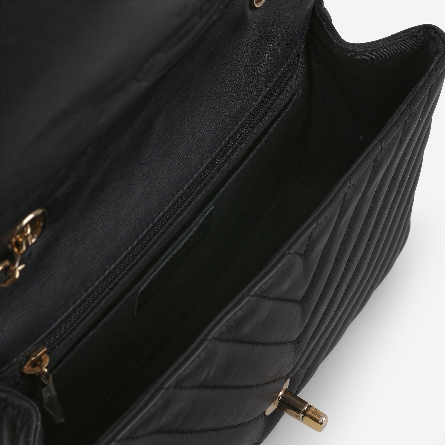 Chanel Chevron Statement Flap Bag - Black Lambskin | Champagne Gold Hardware