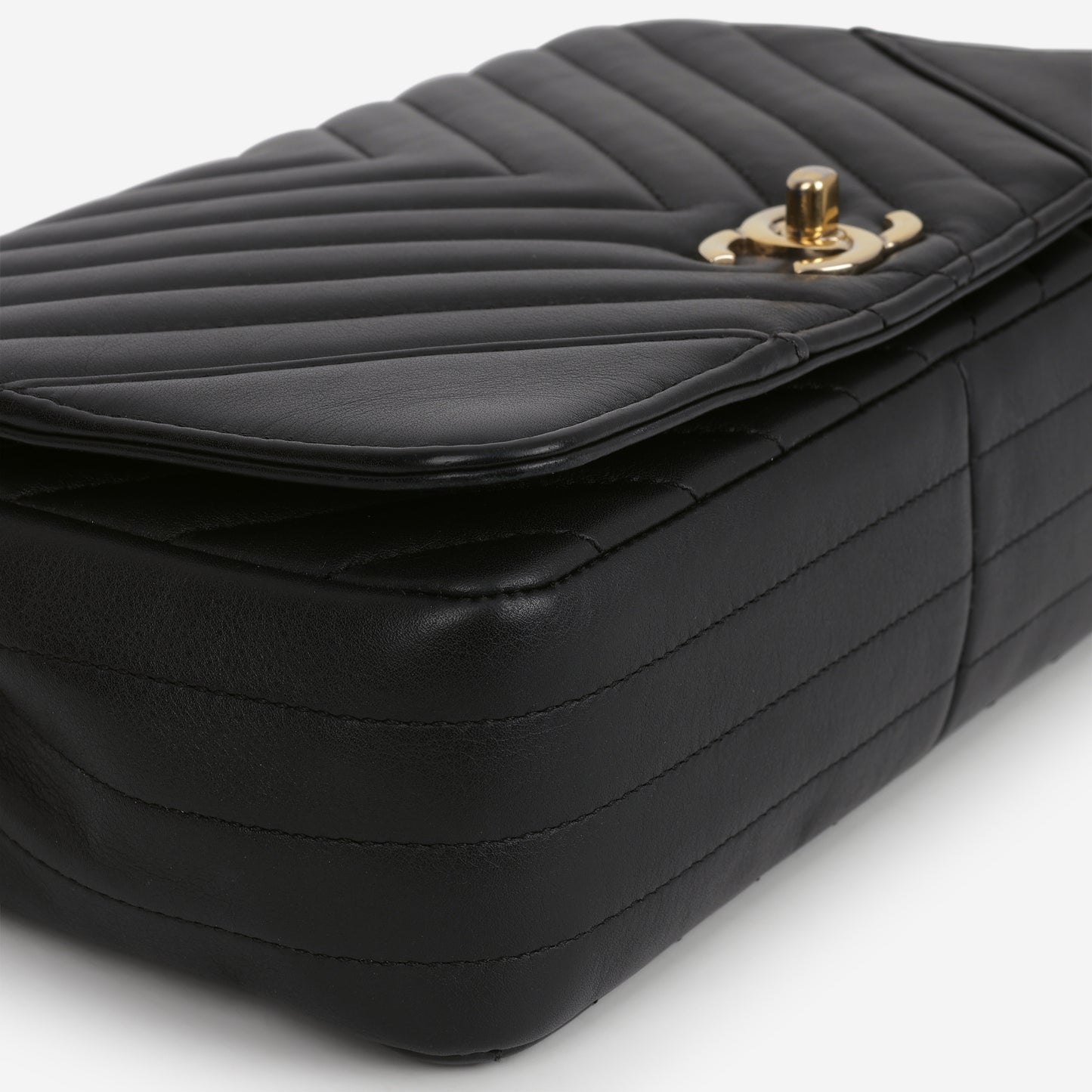 Chanel Chevron Statement Flap Bag - Black Lambskin | Champagne Gold Hardware