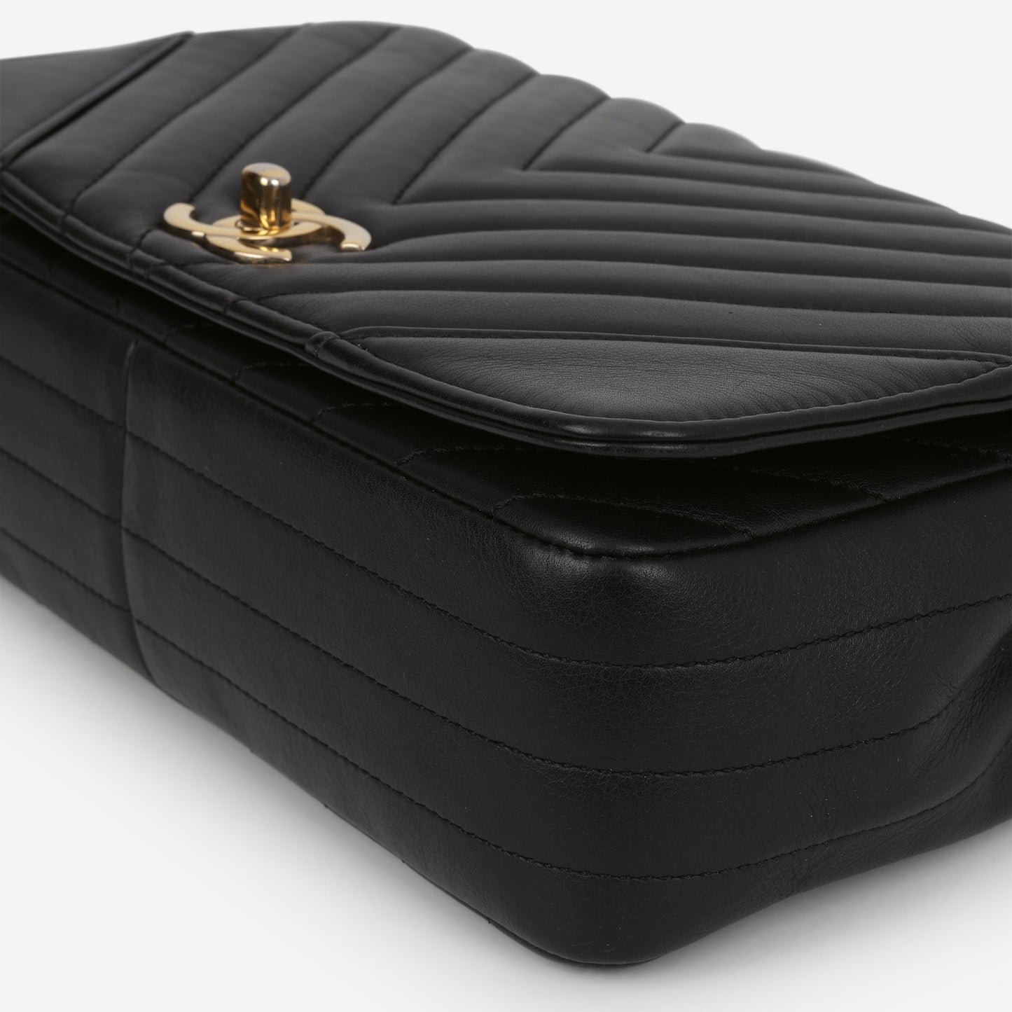 Chanel Chevron Statement Flap Bag - Black Lambskin | Champagne Gold Hardware