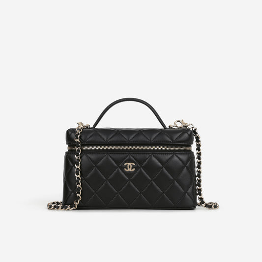 Chanel Top Handle Vanity With Chain - Black Lambskin | Champagne Gold Hardware