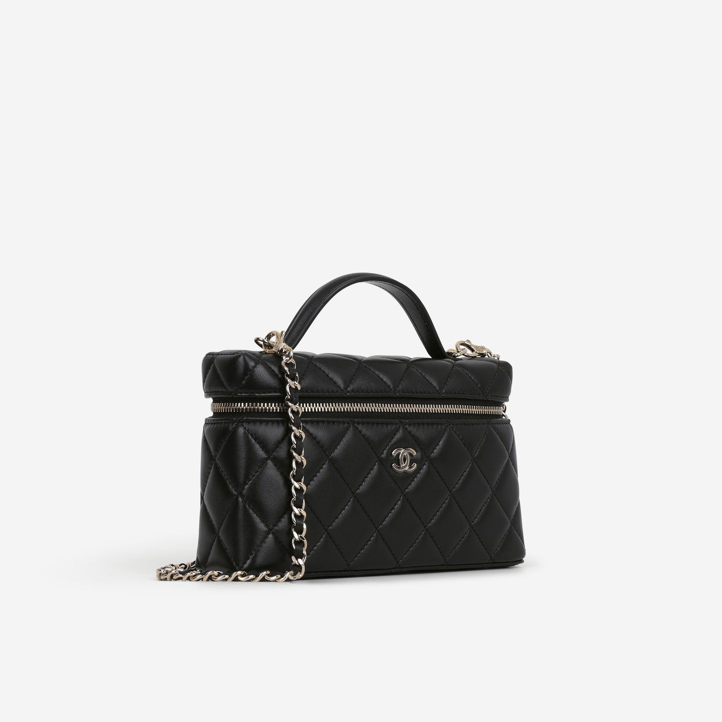Chanel Top Handle Vanity With Chain - Black Lambskin | Champagne Gold Hardware