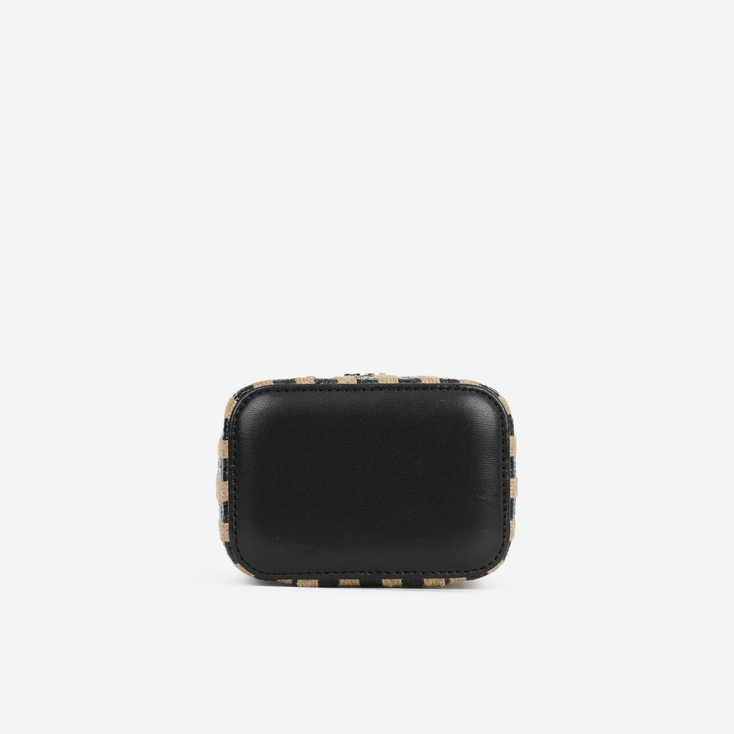 Chanel Mini Vanity on Chain - Black / Beige Striped Raffia | Champagne Gold Hardware