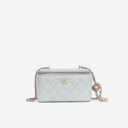 Chanel Small Vanity Pearl Crush - Light Blue Lambskin | Antique Gold Hardware