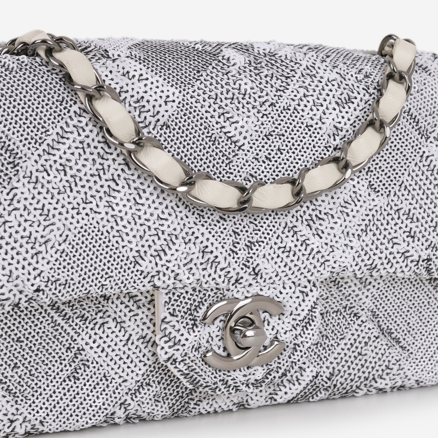 Chanel Mini Rectangular - White / Black Sequins | Gunmetal
