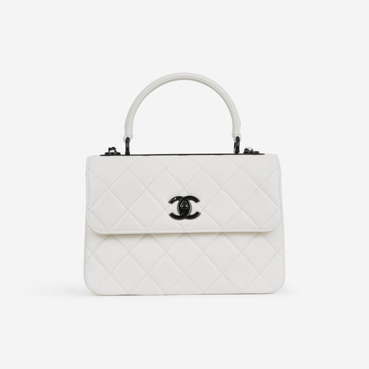 Chanel Small Trendy CC Flap Bag - White Lambskin | So Black Hardware