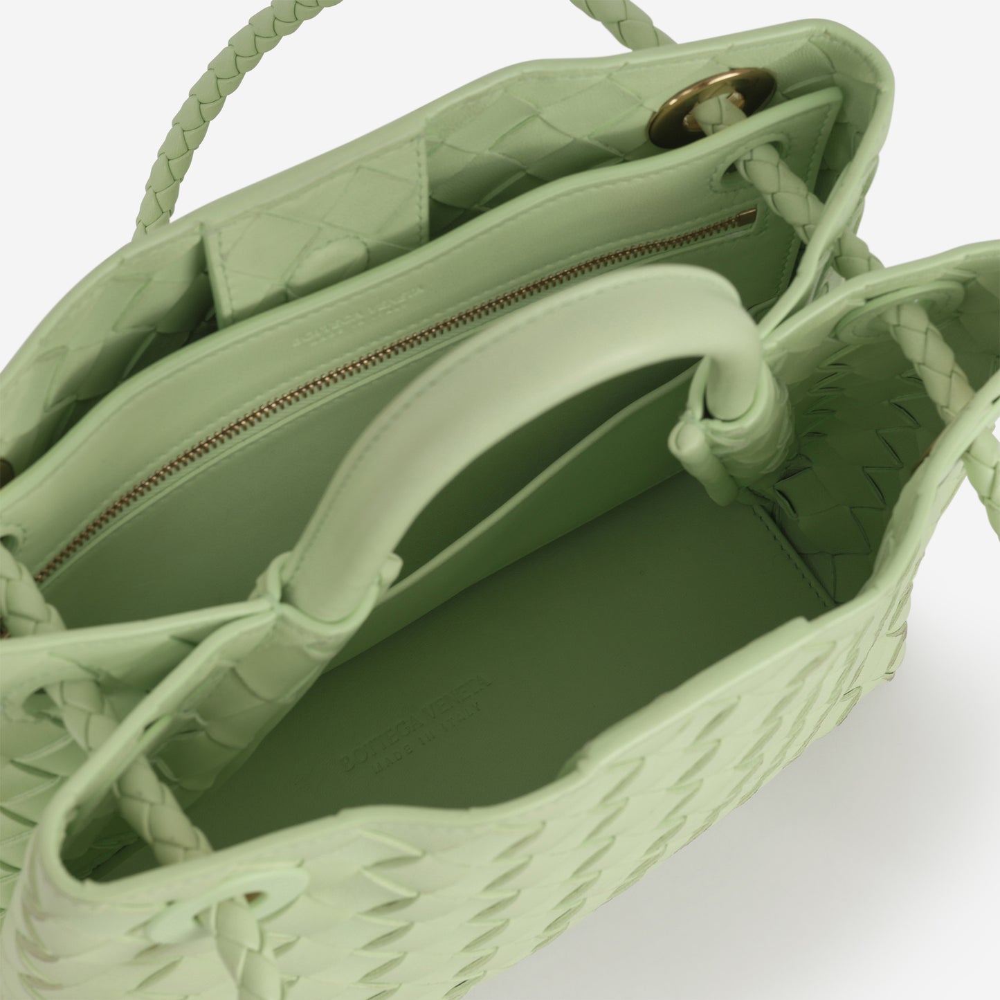 Bottega Veneta Small Andiamo - Fennel Intrecciato | Gold Hardware