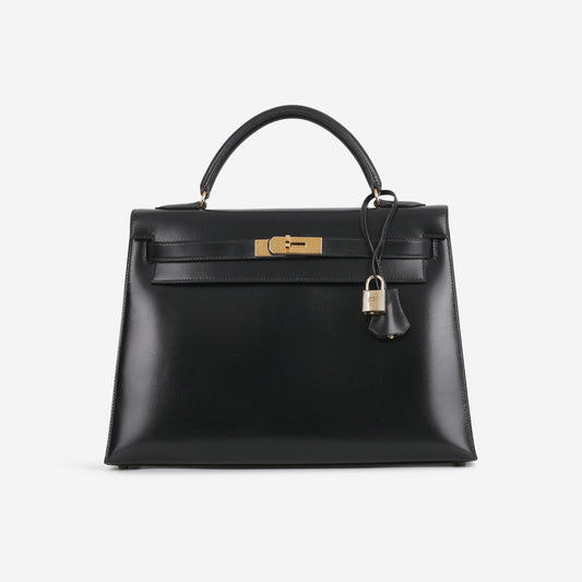 Hermès Vintage Kelly 32 Sellier - Noir Box | Gold Hardware