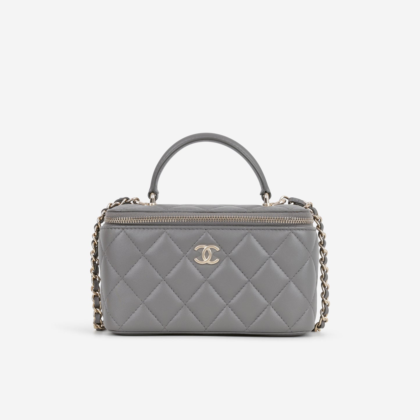 Chanel Top Handle Vanity - Grey Lambskin | Champagne Gold Hardware - Bagista