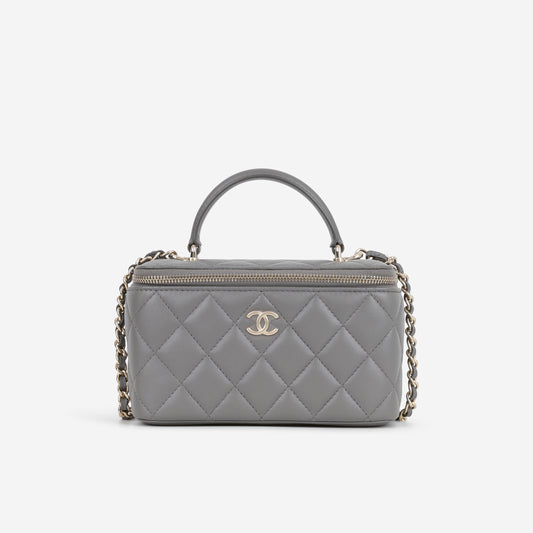 Chanel Top Handle Vanity - Grey Lambskin | Champagne Gold Hardware - Bagista