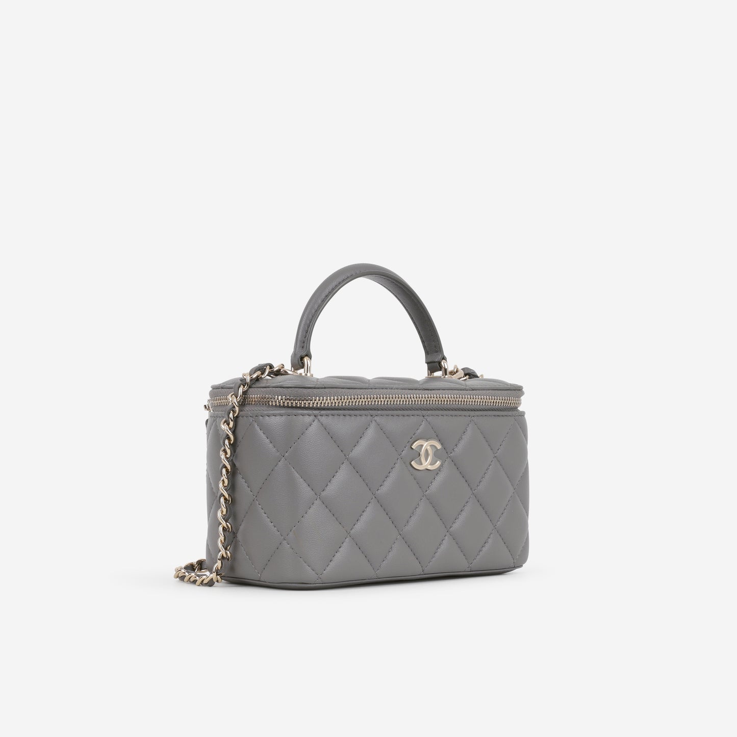 Chanel Top Handle Vanity - Grey Lambskin | Champagne Gold Hardware - Bagista