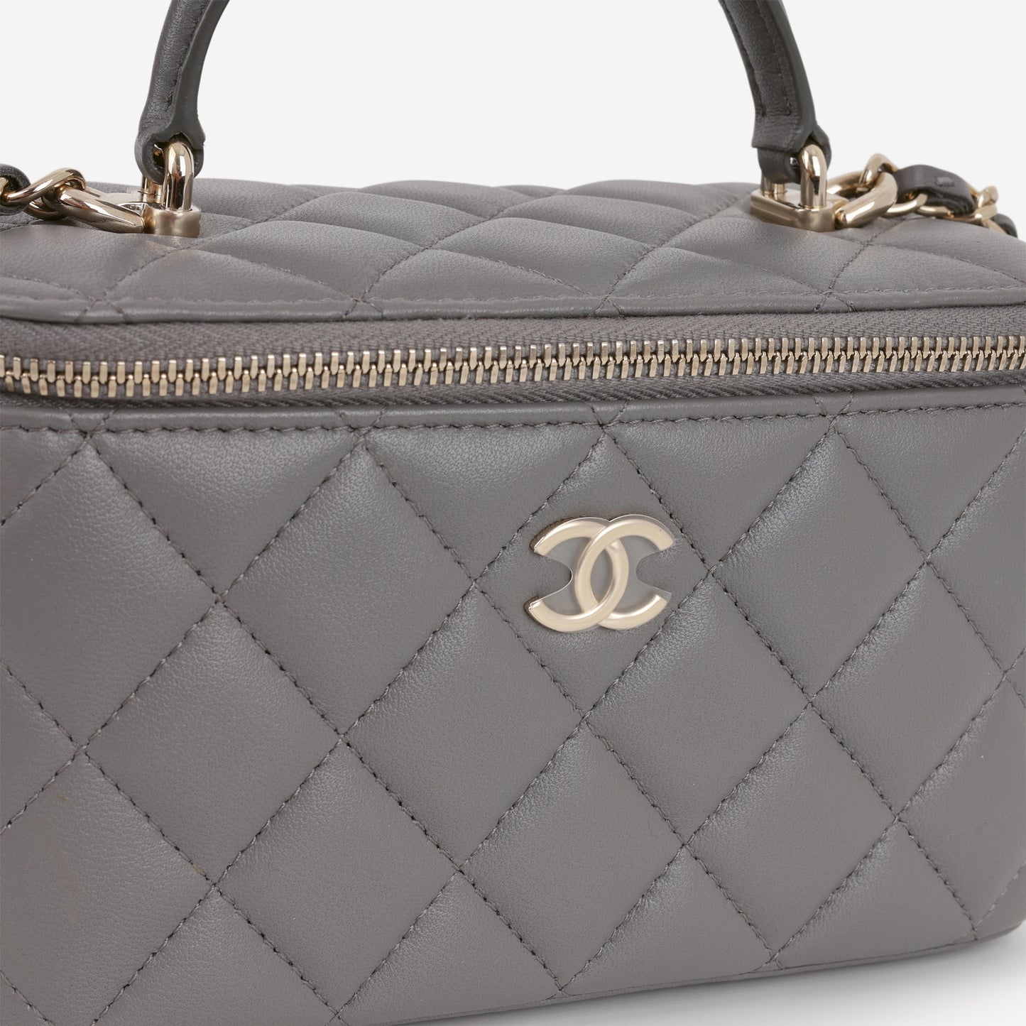 Chanel Top Handle Vanity - Grey Lambskin | Champagne Gold Hardware - Bagista
