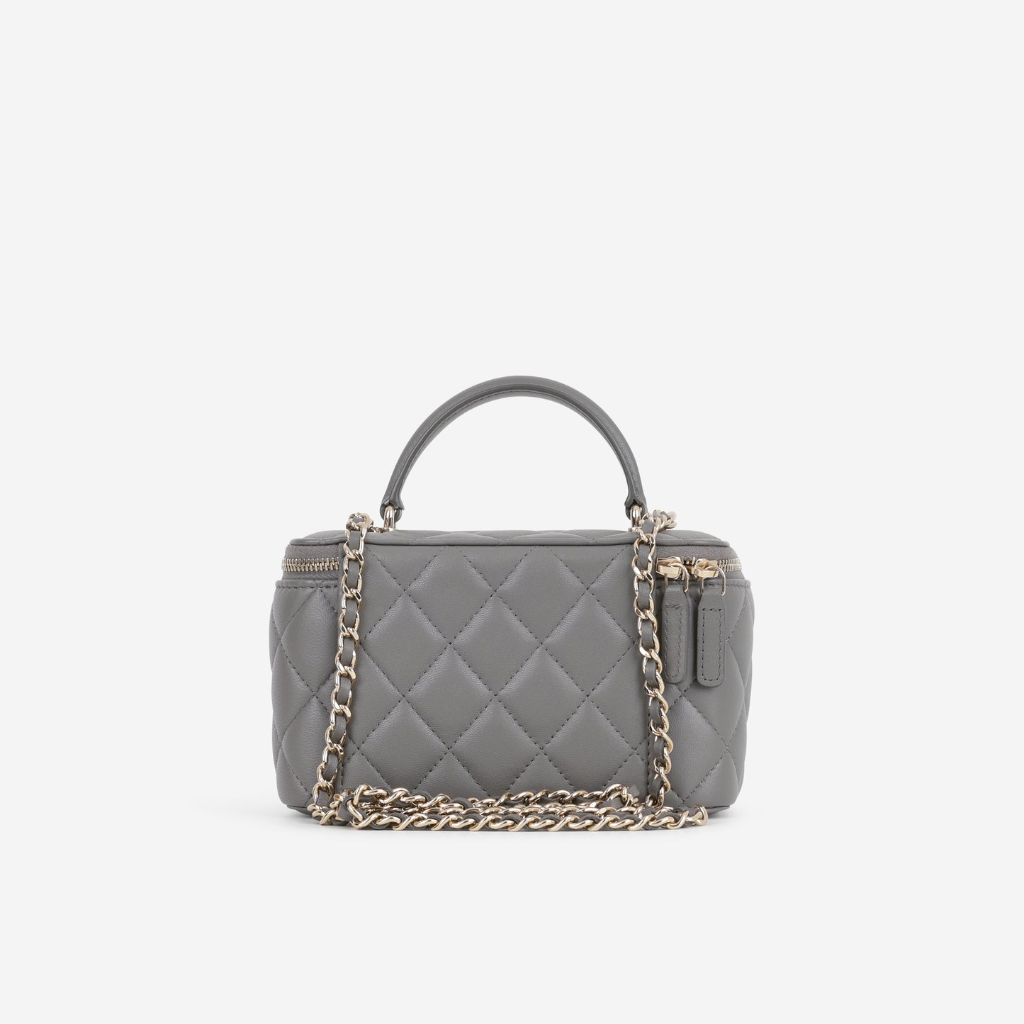 Chanel Top Handle Vanity - Grey Lambskin | Champagne Gold Hardware - Bagista