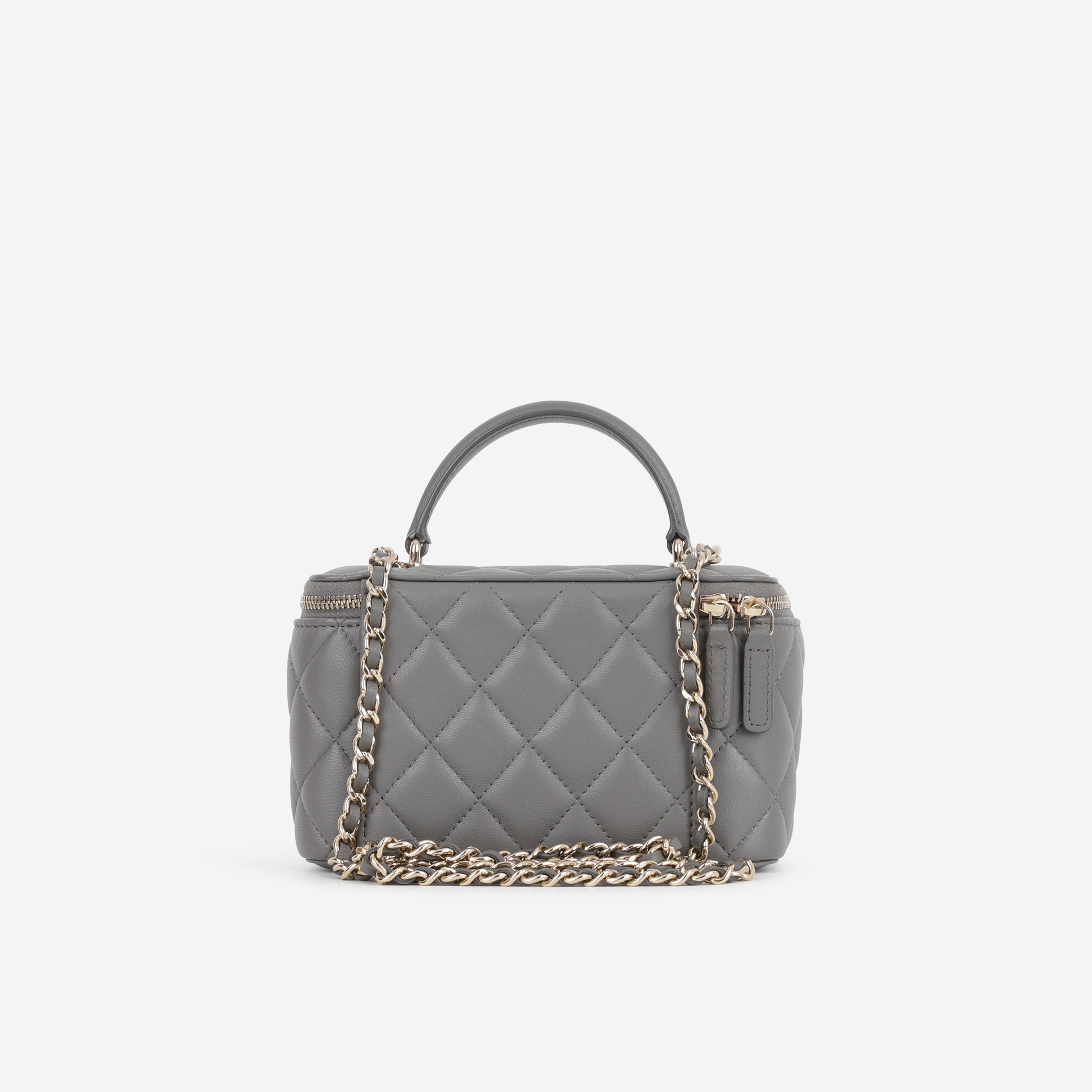 Chanel Top Handle Vanity - Grey Lambskin | Champagne Gold Hardware - Bagista