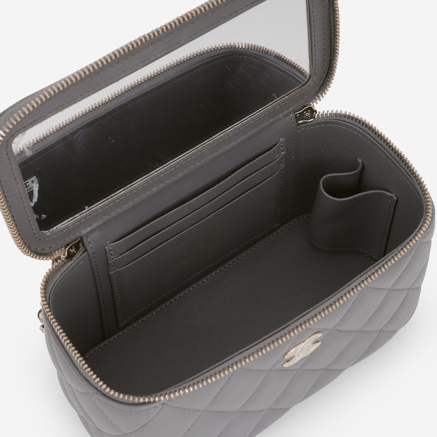 Chanel Top Handle Vanity - Grey Lambskin | Champagne Gold Hardware - Bagista