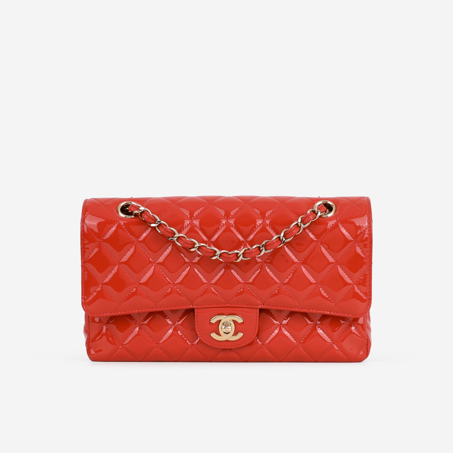 Chanel Medium Classic Flap - Red Patent | Champagne Gold Hardware