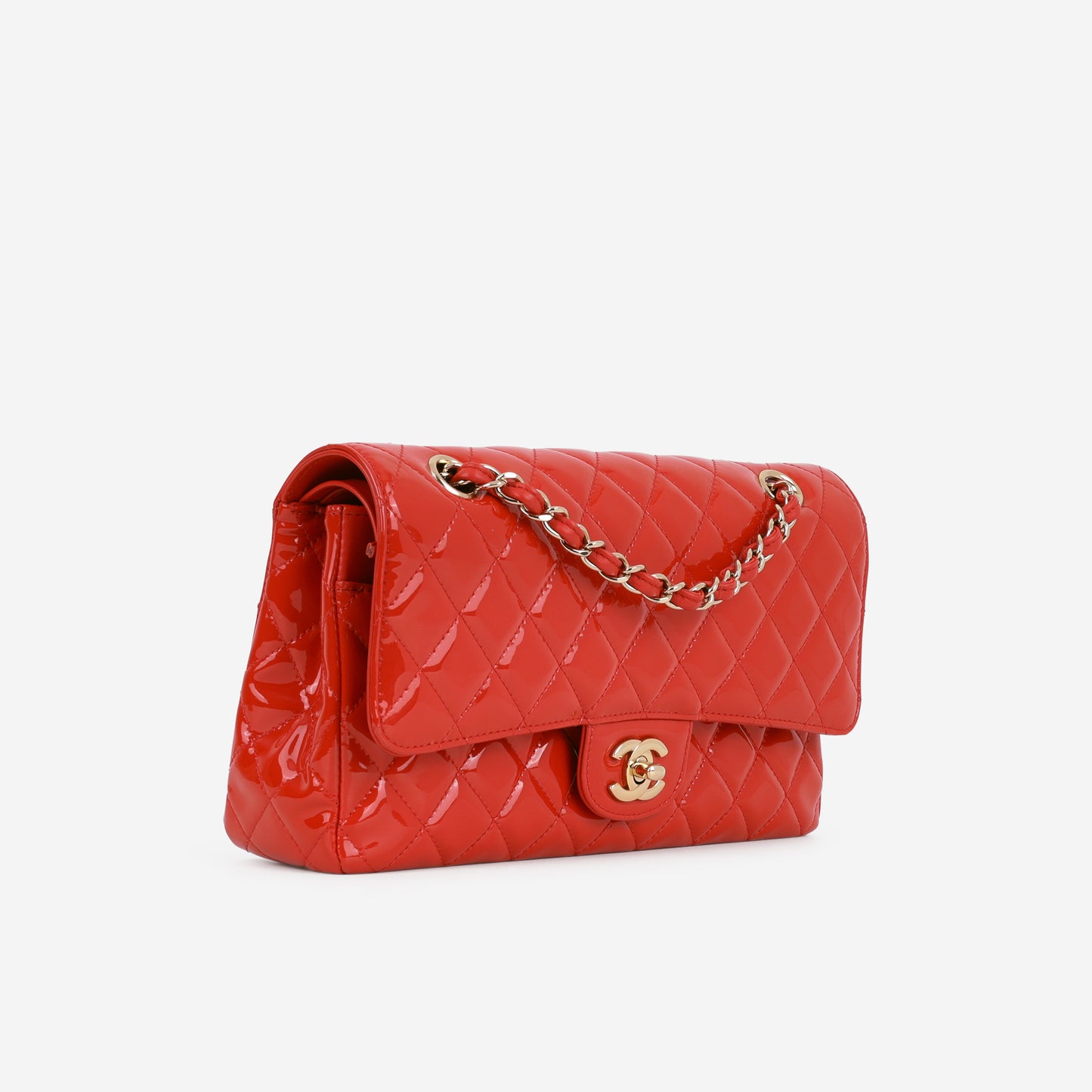 Chanel Medium Classic Flap - Red Patent | Champagne Gold Hardware