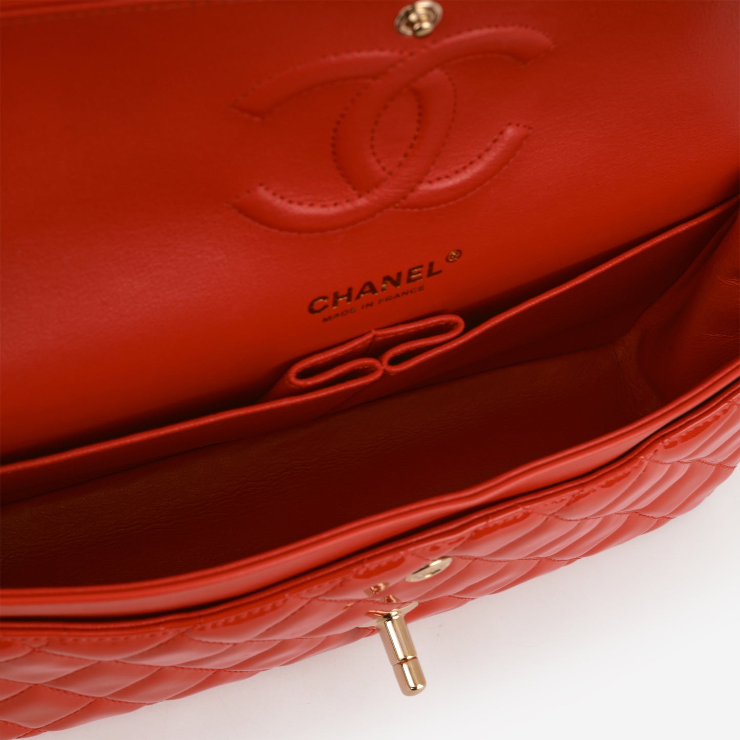 Chanel Medium Classic Flap - Red Patent | Champagne Gold Hardware
