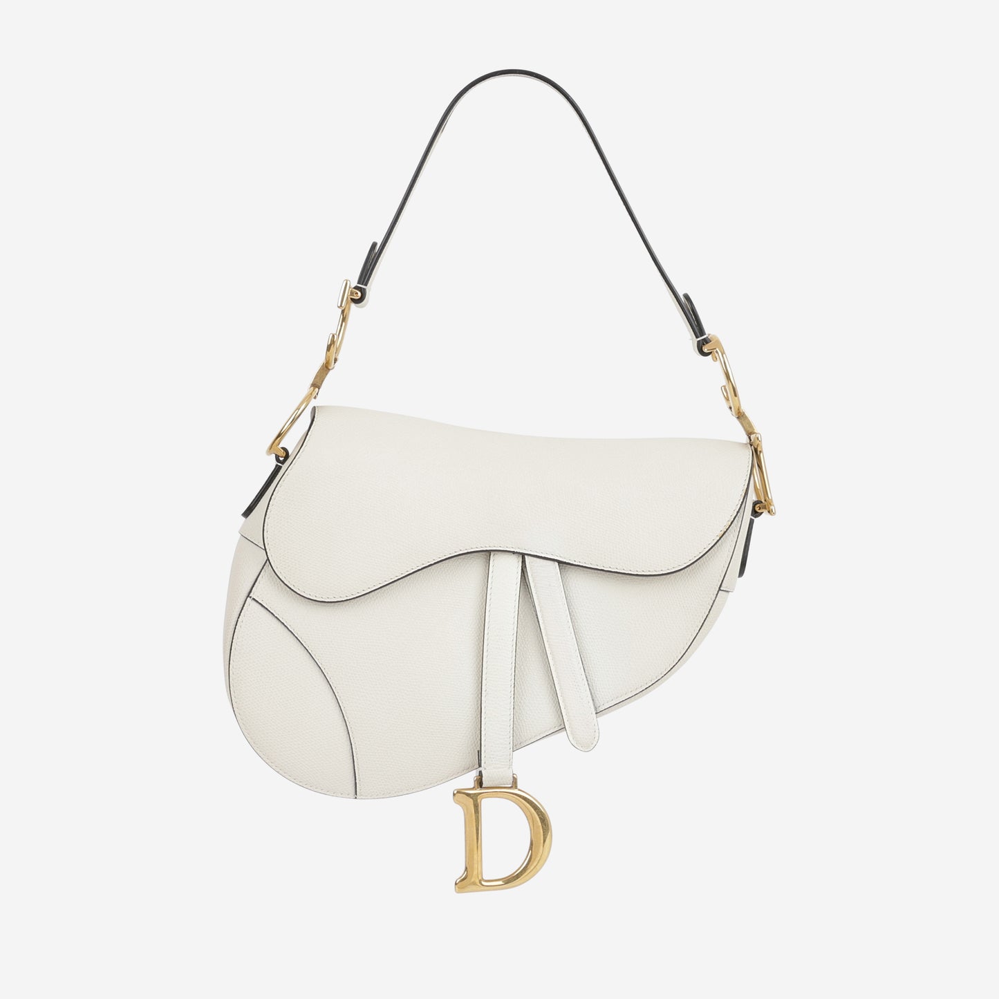 Dior Medium Saddle - White Grained Calfskin | Gold Hardware - Bagista