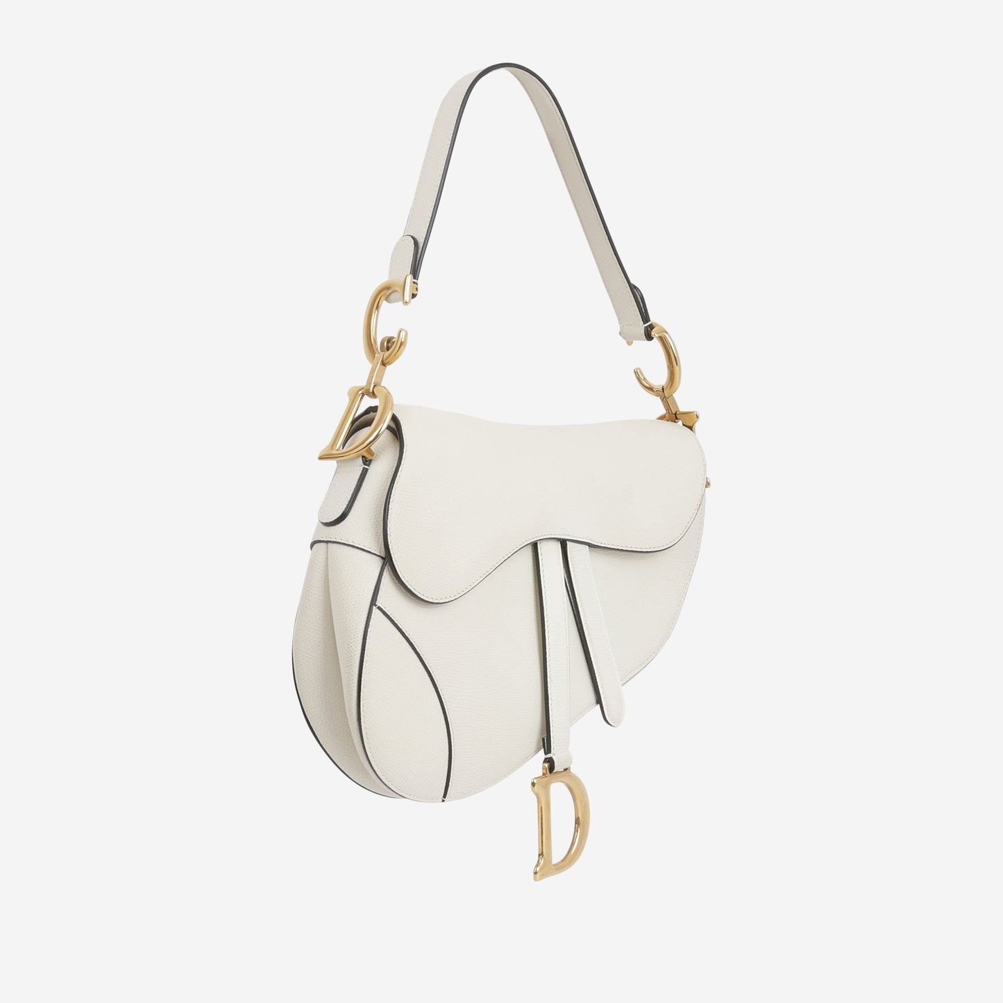 Dior Medium Saddle - White Grained Calfskin | Gold Hardware - Bagista