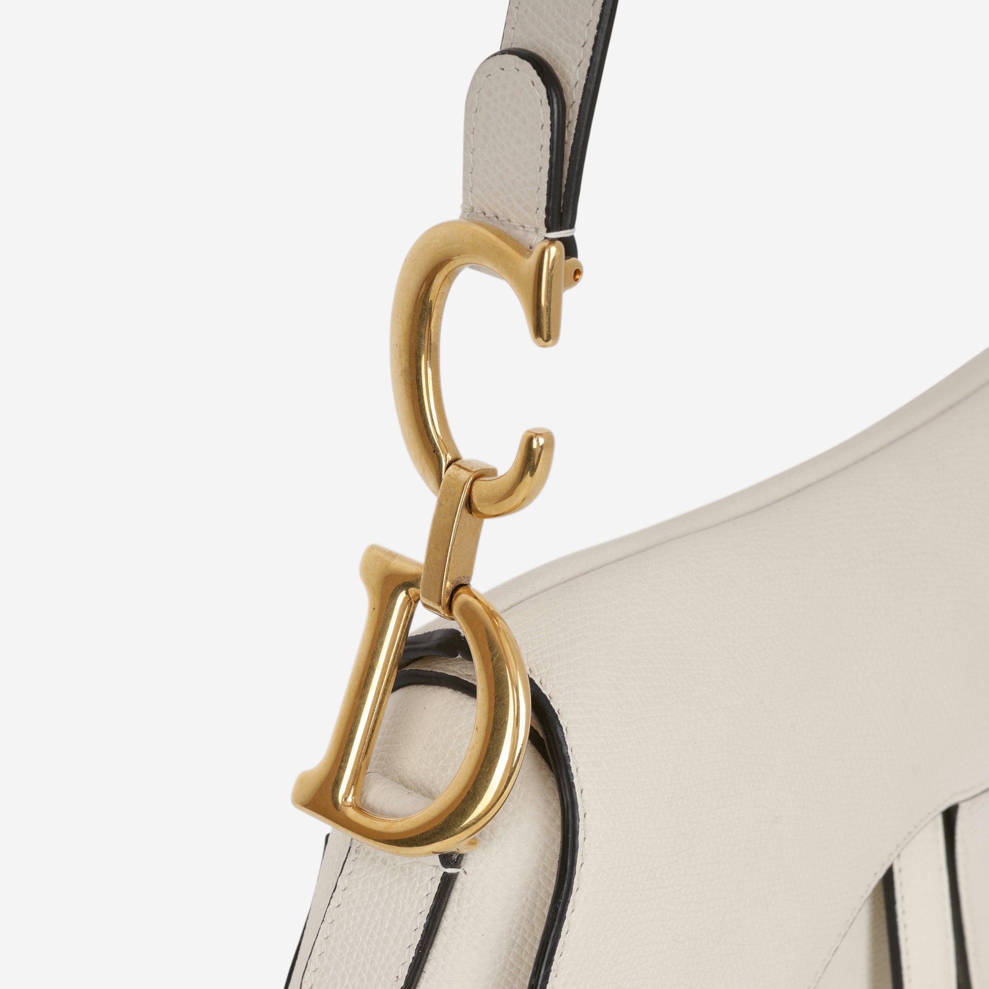 Dior Medium Saddle - White Grained Calfskin | Gold Hardware - Bagista