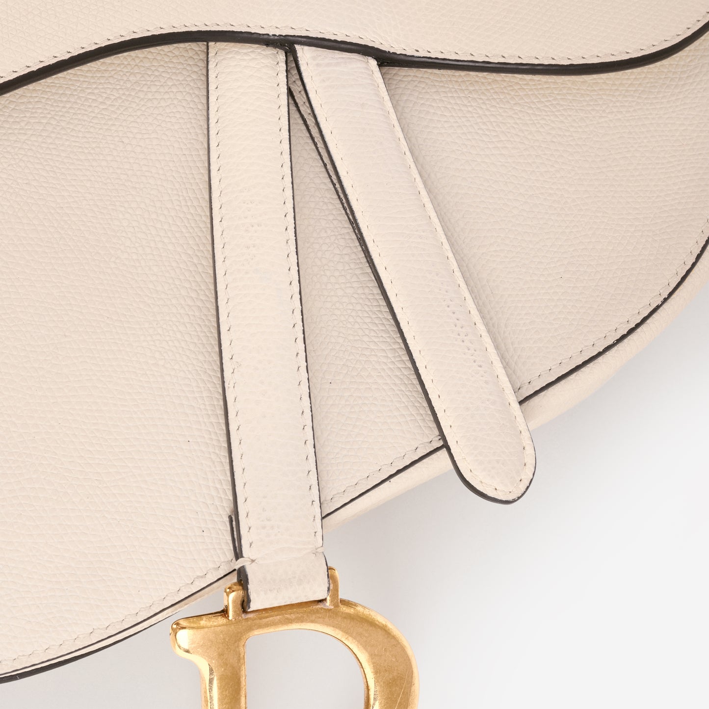 Dior Medium Saddle - White Grained Calfskin | Gold Hardware - Bagista