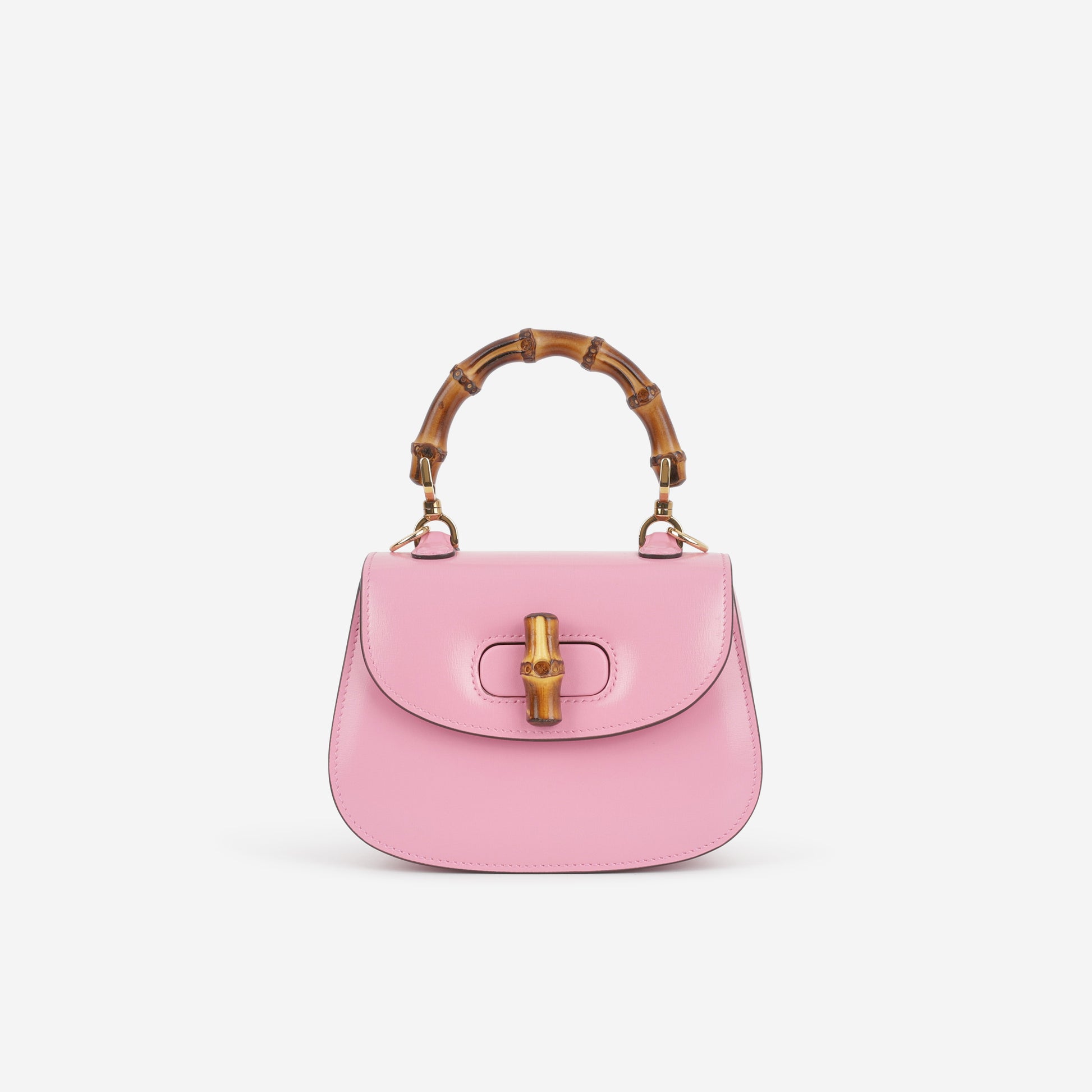 Gucci Mini Bamboo Top Handle - Pink Calfskin | Gold Hardware - Bagista