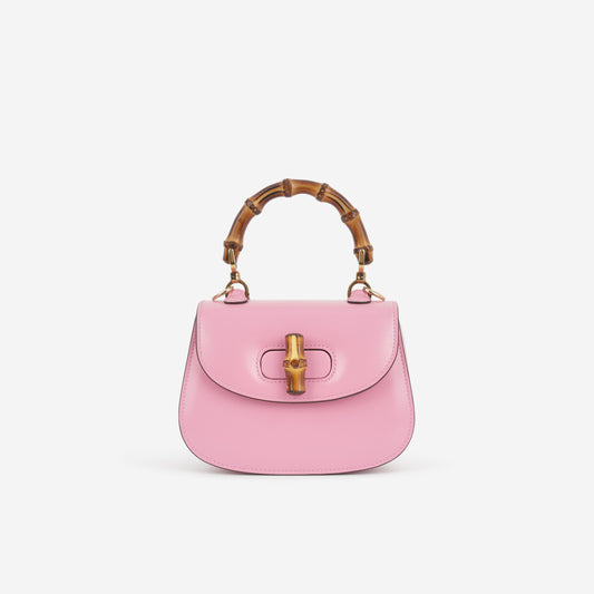 Gucci Mini Bamboo Top Handle - Pink Calfskin | Gold Hardware - Bagista