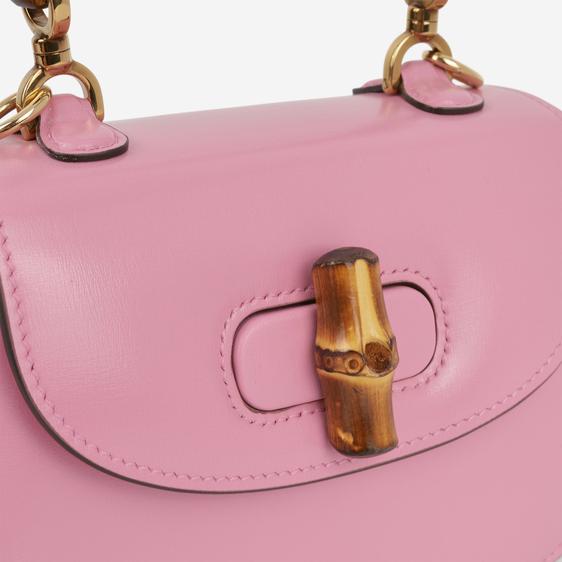 Gucci Mini Bamboo Top Handle - Pink Calfskin | Gold Hardware - Bagista