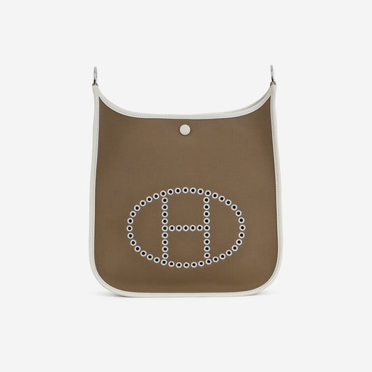 Hermès Neo Evelyne PM Toile - Etoupe / Girs Pale | Palladium Hardware
