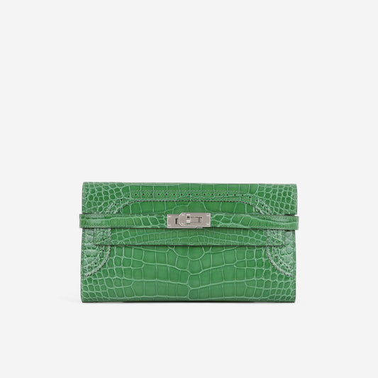 Hermes Kelly Wallet Ghillies - Cactus Alligator Mississippiensis Lisse | Palladium Hardware