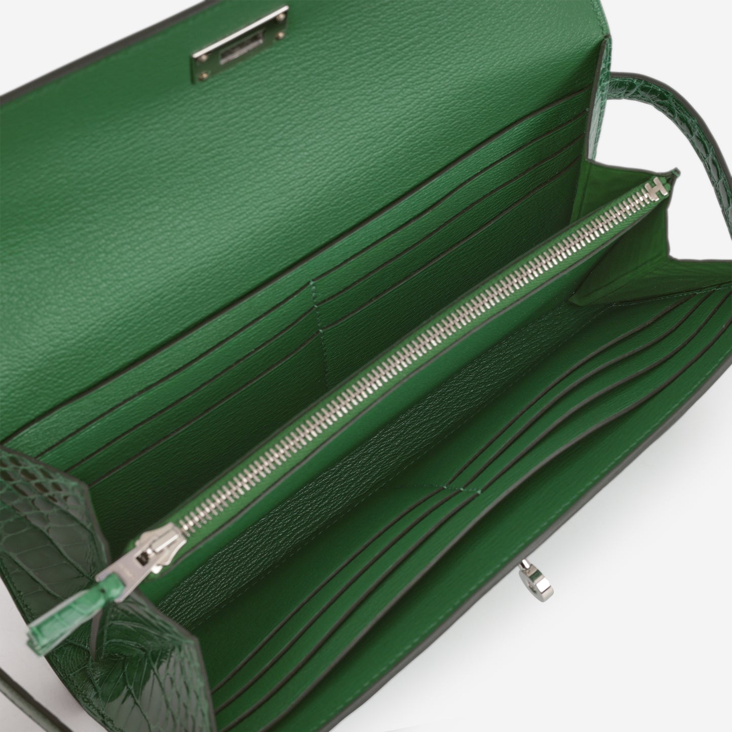 Hermes Kelly Wallet Ghillies - Cactus Alligator Mississippiensis Lisse | Palladium Hardware
