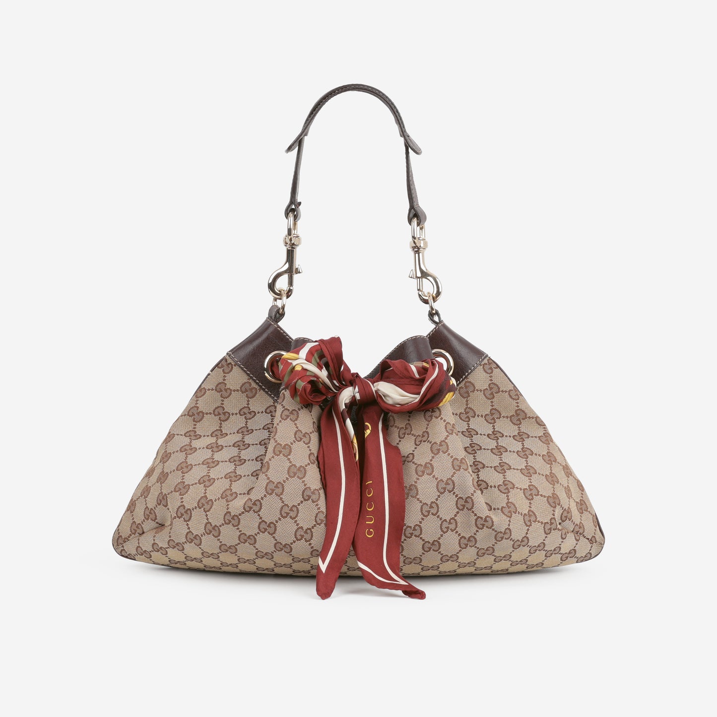 Gucci Vintage Positano Tote - GG Canvas / Brown Trim | Champagne Gold Hardware