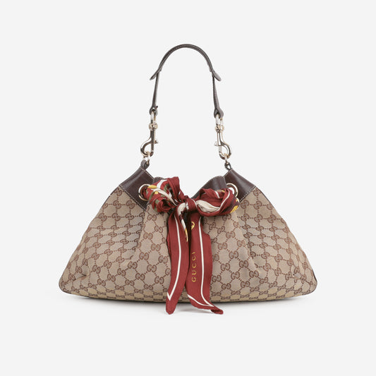 Gucci Vintage Positano Tote - GG Canvas / Brown Trim | Champagne Gold Hardware