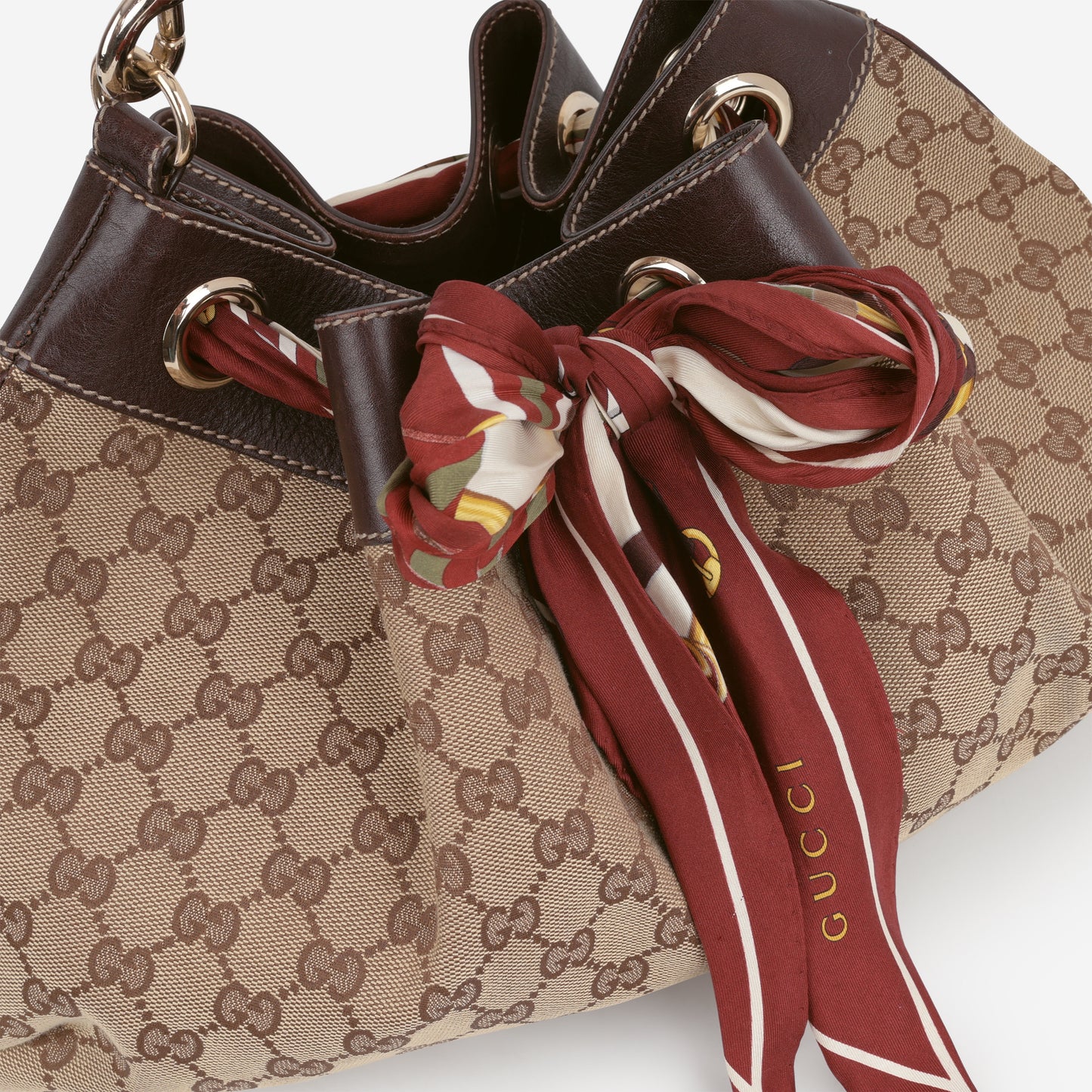 Gucci Vintage Positano Tote - GG Canvas / Brown Trim | Champagne Gold Hardware