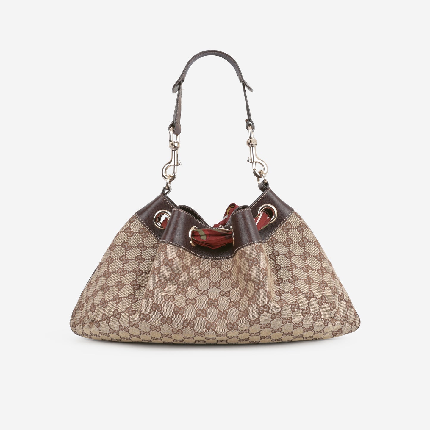 Gucci Vintage Positano Tote - GG Canvas / Brown Trim | Champagne Gold Hardware
