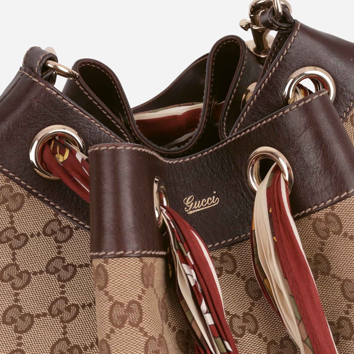 Gucci Vintage Positano Tote - GG Canvas / Brown Trim | Champagne Gold Hardware