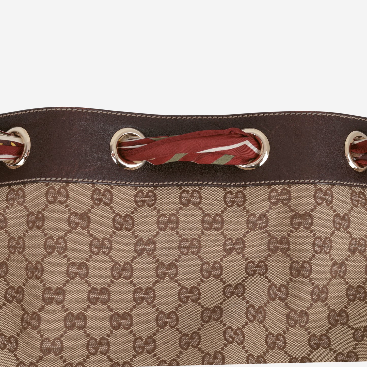 Gucci Vintage Positano Tote - GG Canvas / Brown Trim | Champagne Gold Hardware