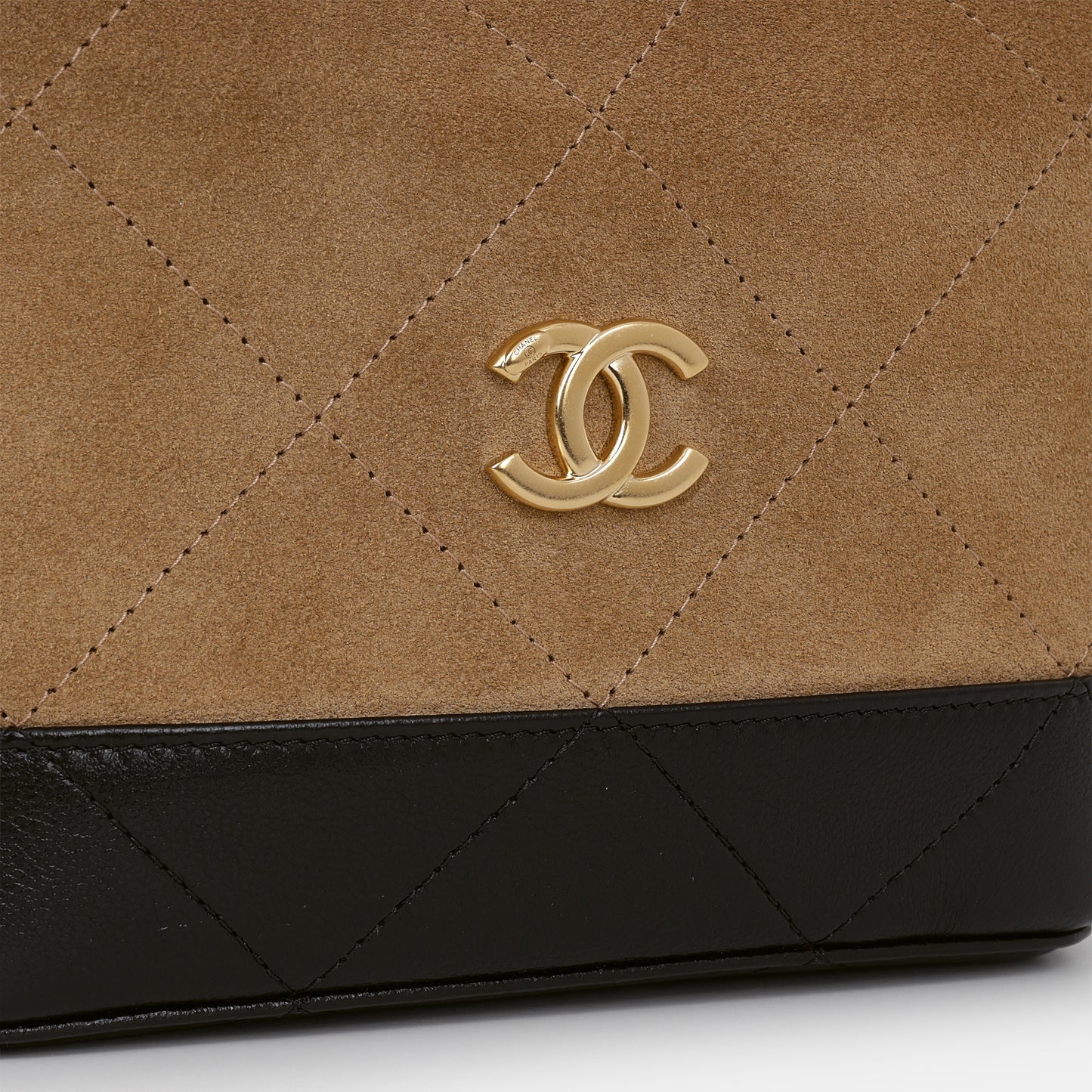 Chanel Mini Coco Base Clutch With Chain - Brown Suede and Black Shiny Lambskin | Aged Gold Hardware