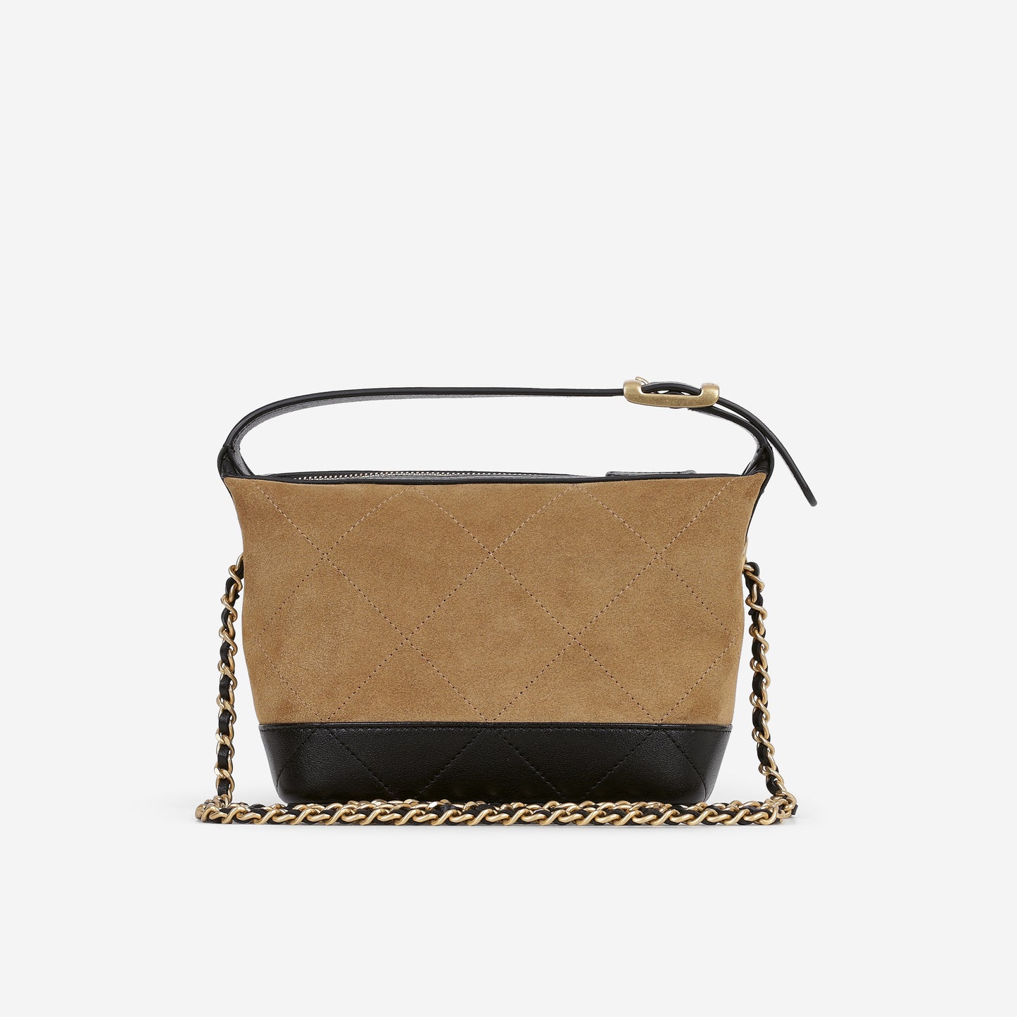 Chanel Mini Coco Base Clutch With Chain - Brown Suede and Black Shiny Lambskin | Aged Gold Hardware