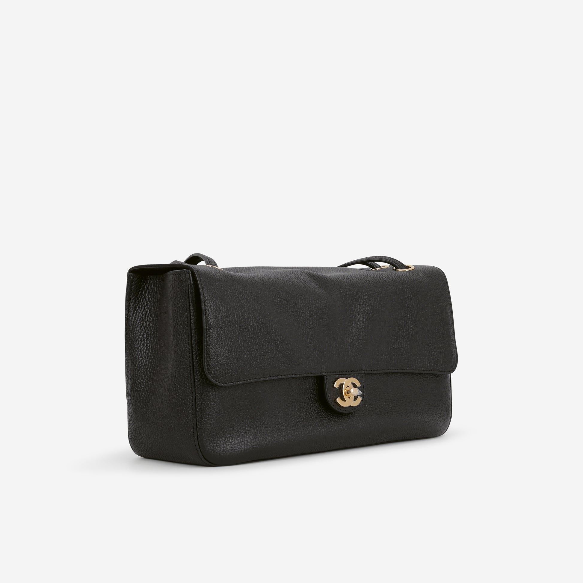 Chanel Maxi Flap 32 Bag - Black Grained Calfskin | Gold Hardware - Bagista