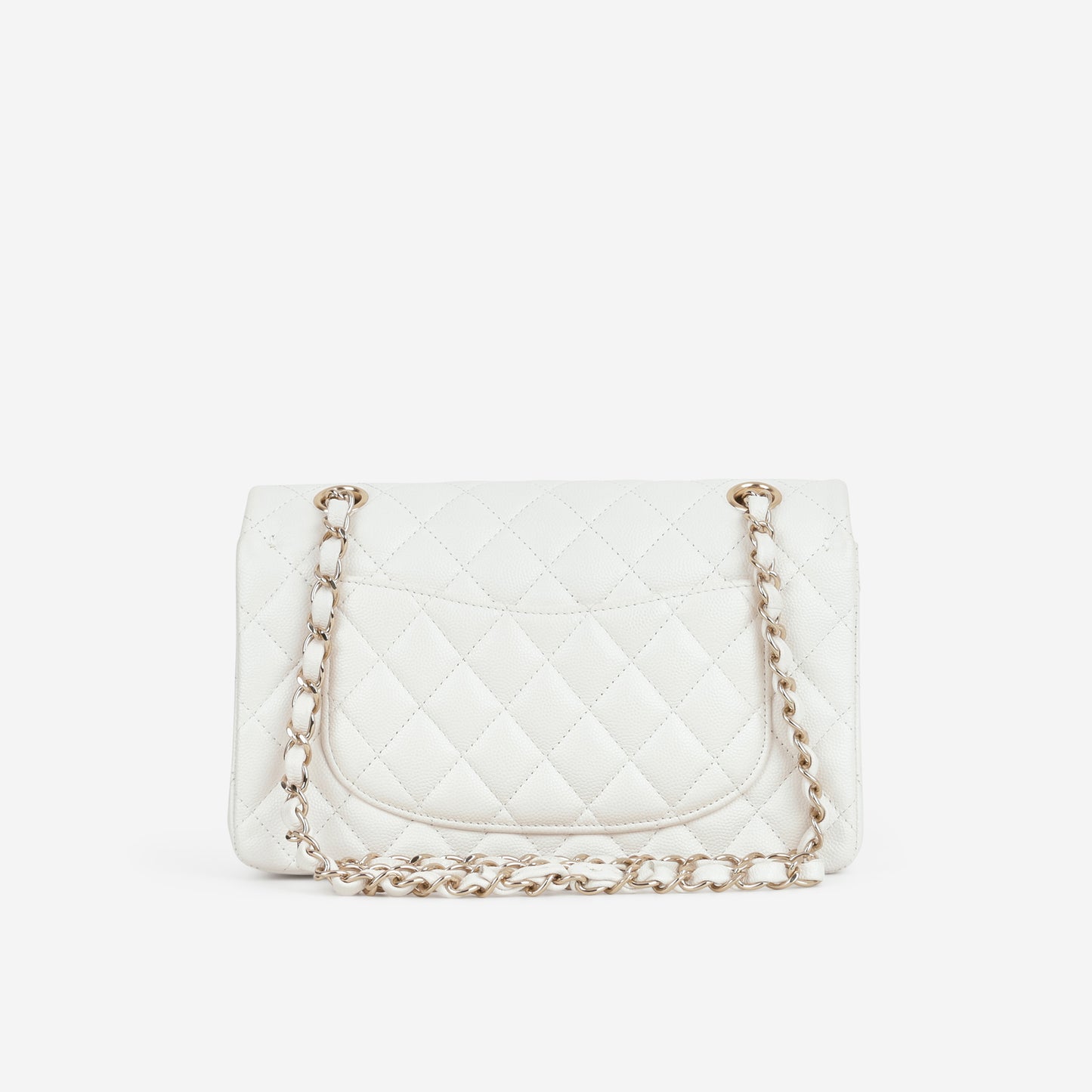 Chanel Small Classic Flap - White Caviar | Champagne Gold Hardware