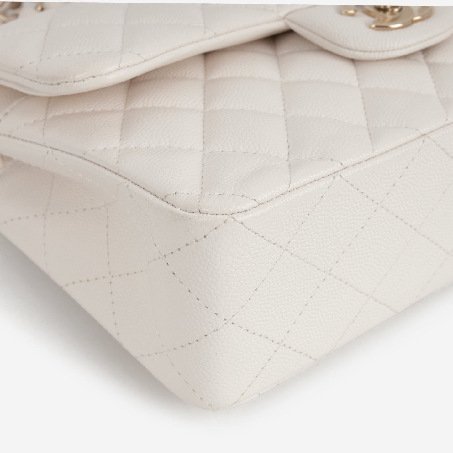 Chanel Small Classic Flap - White Caviar | Champagne Gold Hardware