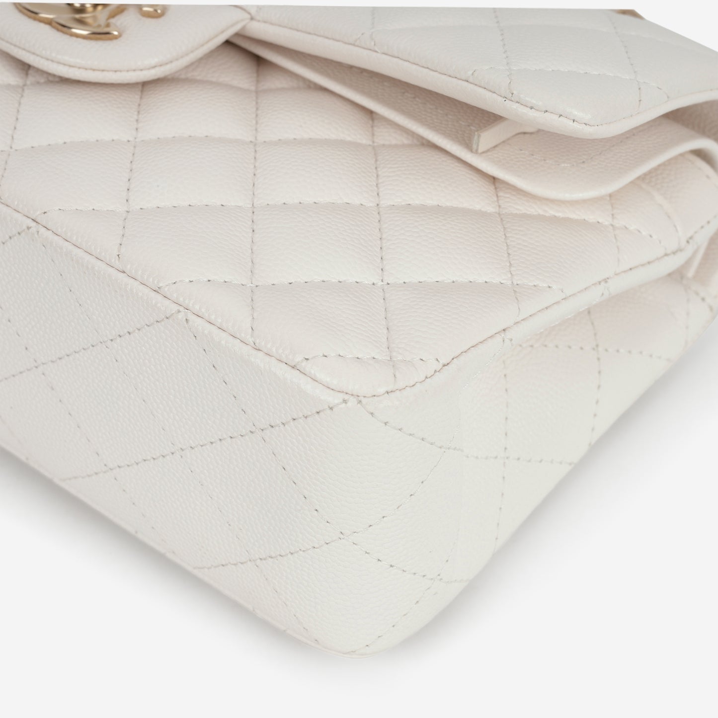 Chanel Small Classic Flap - White Caviar | Champagne Gold Hardware