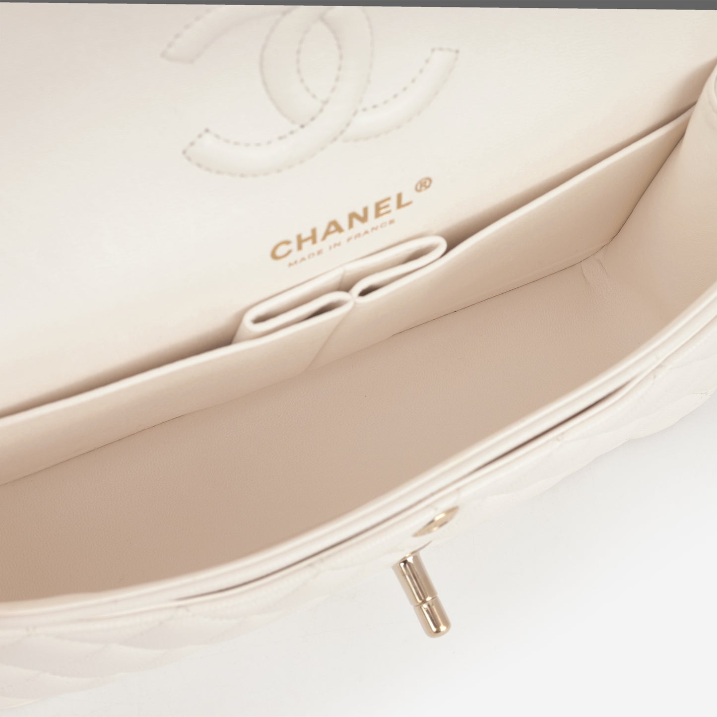 Chanel Small Classic Flap - White Caviar | Champagne Gold Hardware