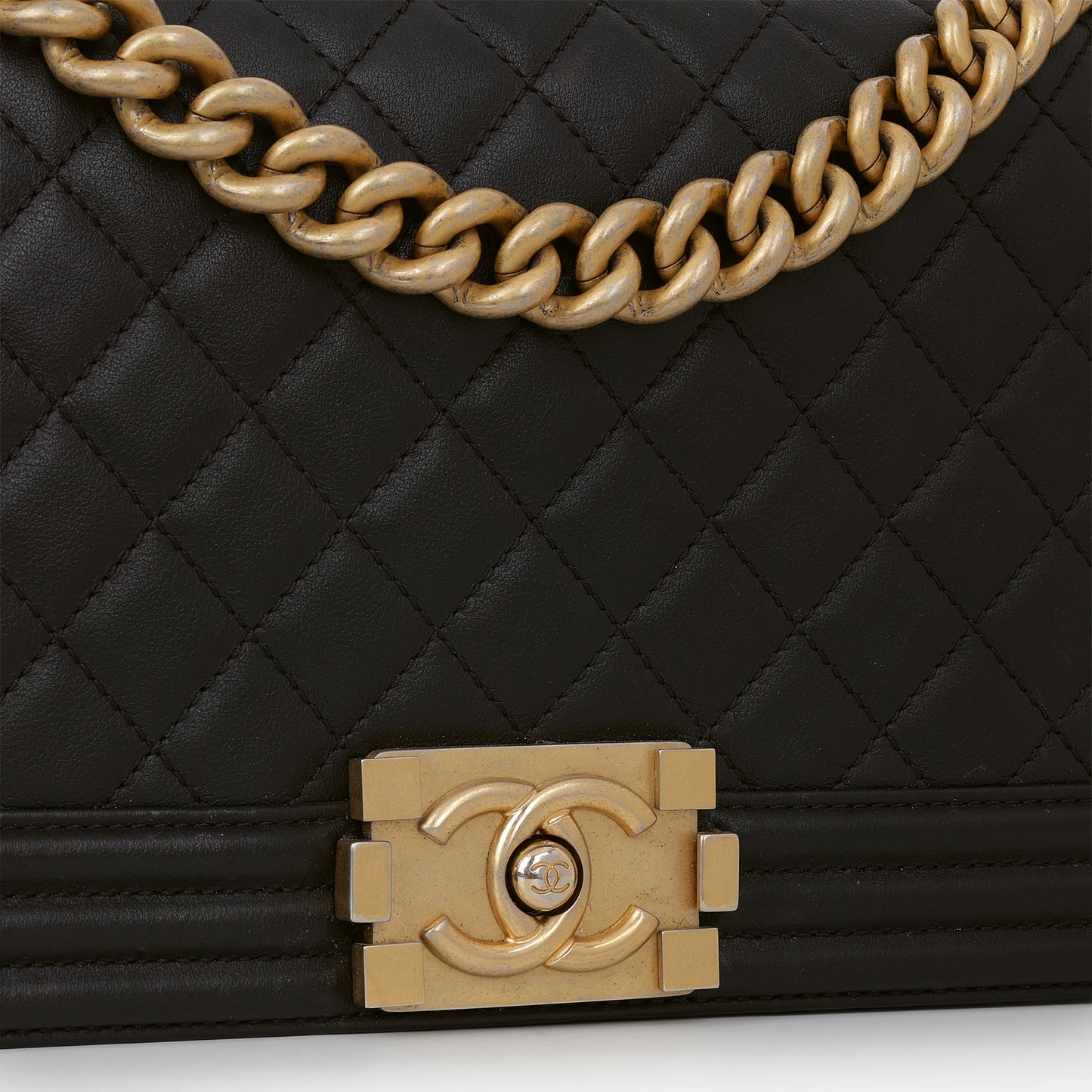 Chanel Old Medium Boy Bag - Black Lambskin | Aged Gold Hardware