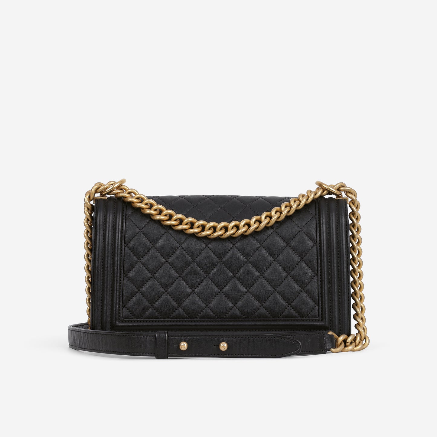 Chanel Old Medium Boy Bag - Black Lambskin | Aged Gold Hardware