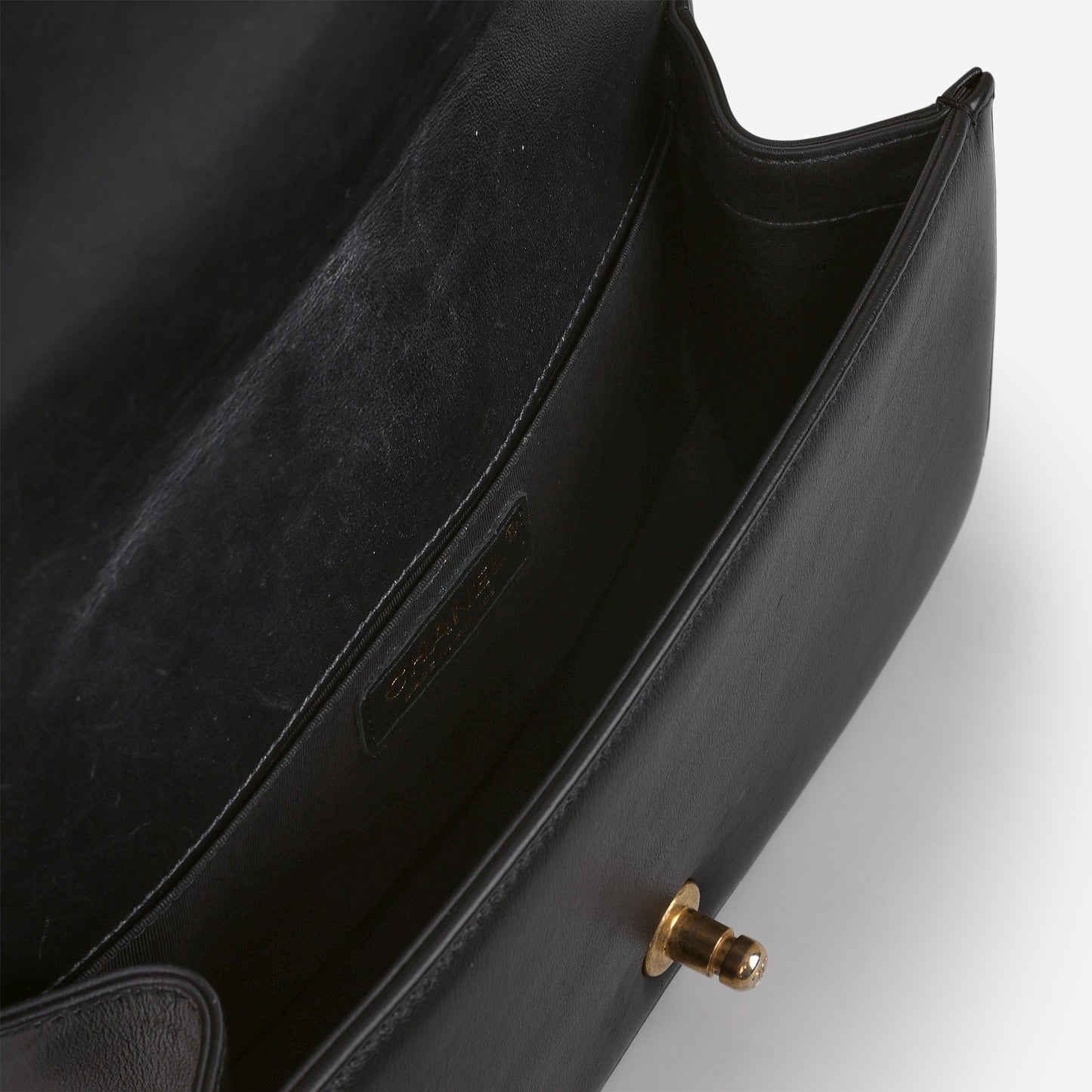 Chanel Old Medium Boy Bag - Black Lambskin | Aged Gold Hardware